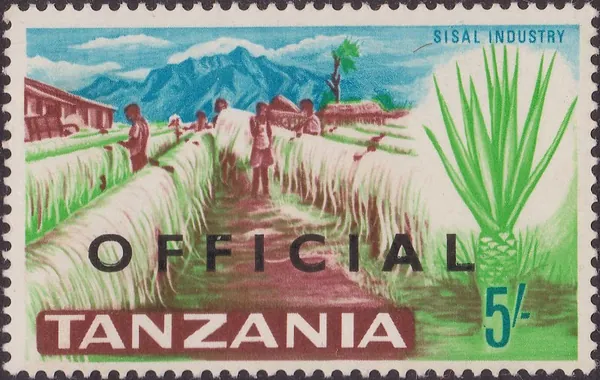 A Tanzanian stamp of the sisal industry, overprinted "Official" in 1967.
