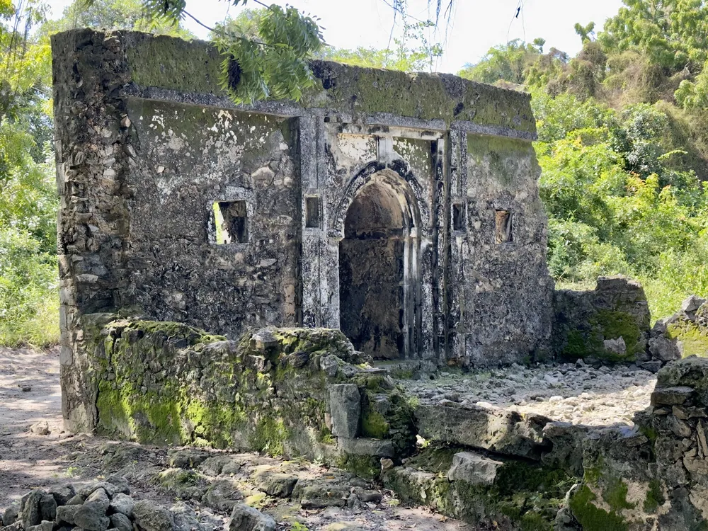 A fifteenth-century mosque standing in the coastal forest at Kaole