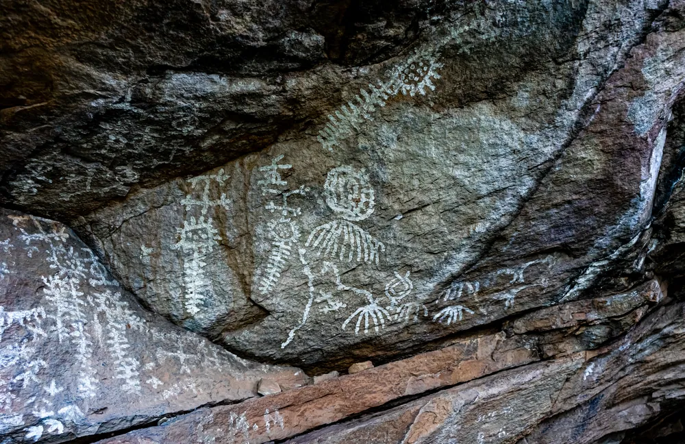 Painted human figures on a rock shelter at Kondoa