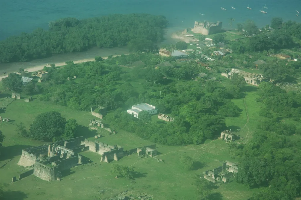 The ruins of Kilwa Kisiwani seen from the air