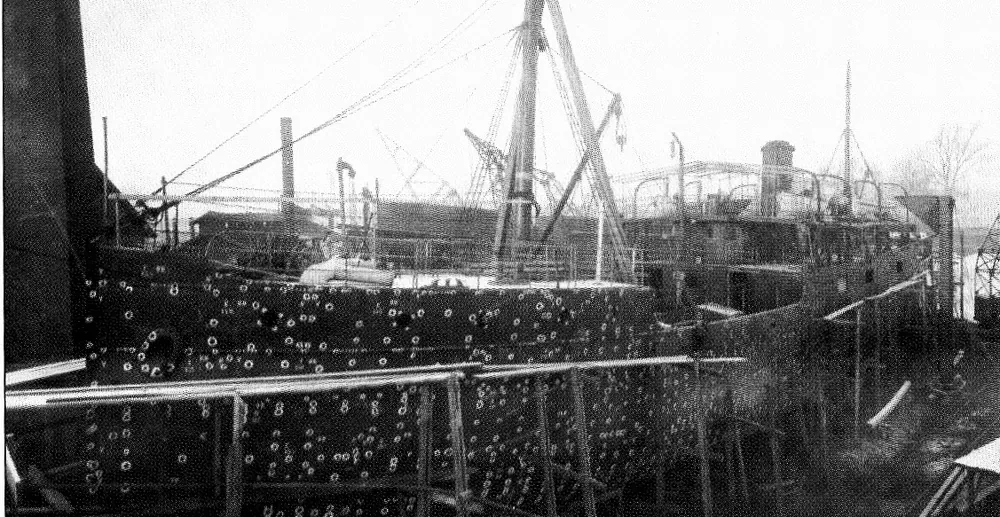 The Graf von Götzen at the shipyard in Germany, before she was taken apart for the journey to Kigoma.