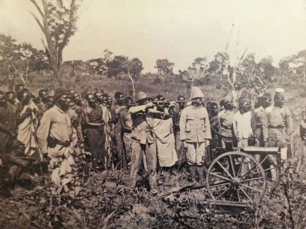 German weapons demonstrated in front of Ngoni warriors in 1897, eight years before the war.