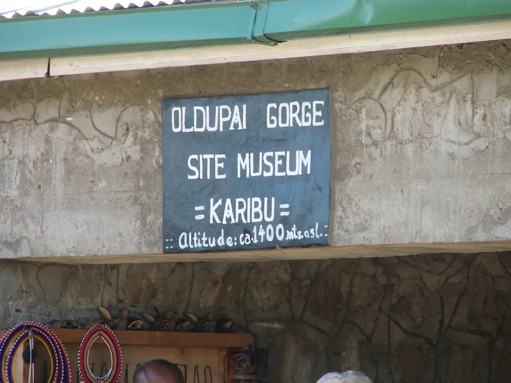 The sign at the gorge's site museum, with the correct spelling, Oldupai.