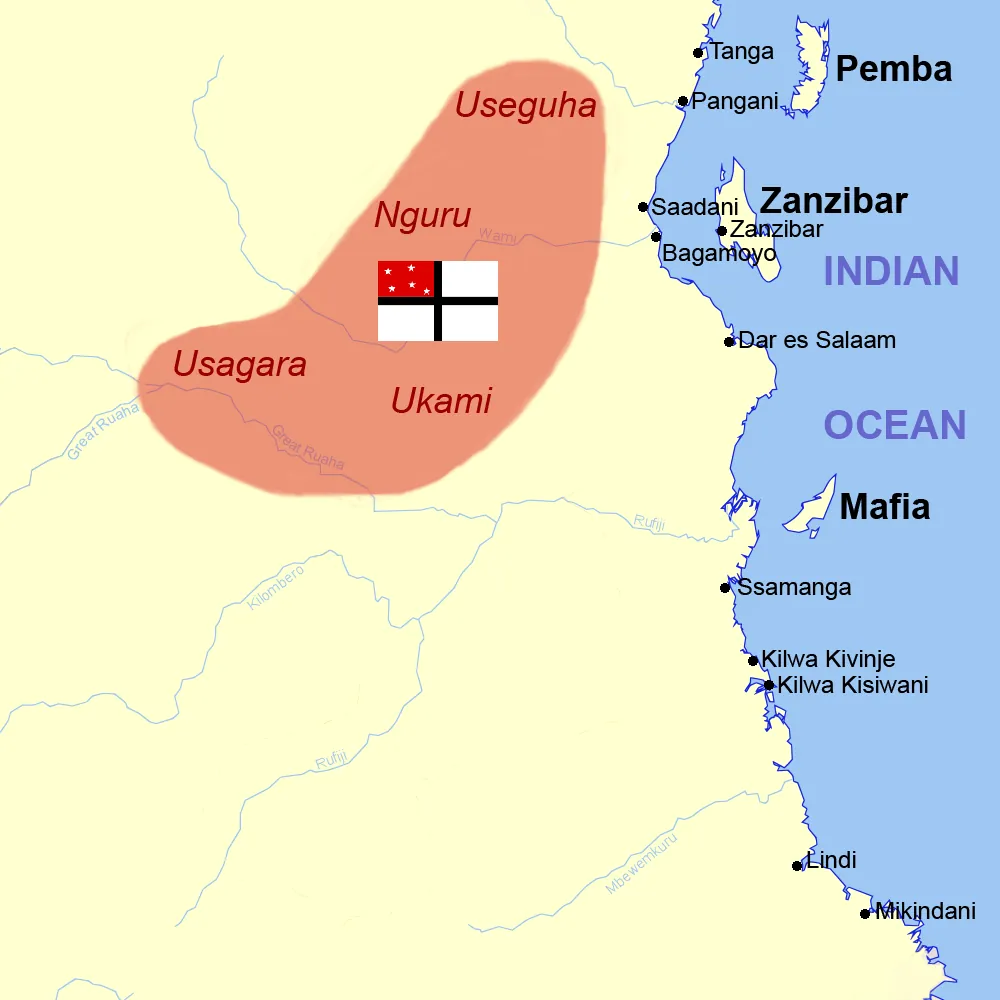 The first German claim in East Africa, 1885: the inland areas covered by Carl Peters's treaties.