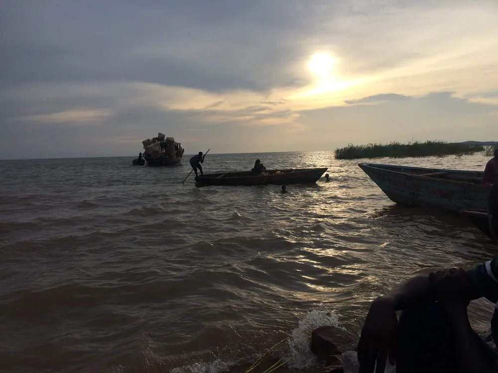 Fishing boats on Lake Tanganyika at sunset, Kigoma