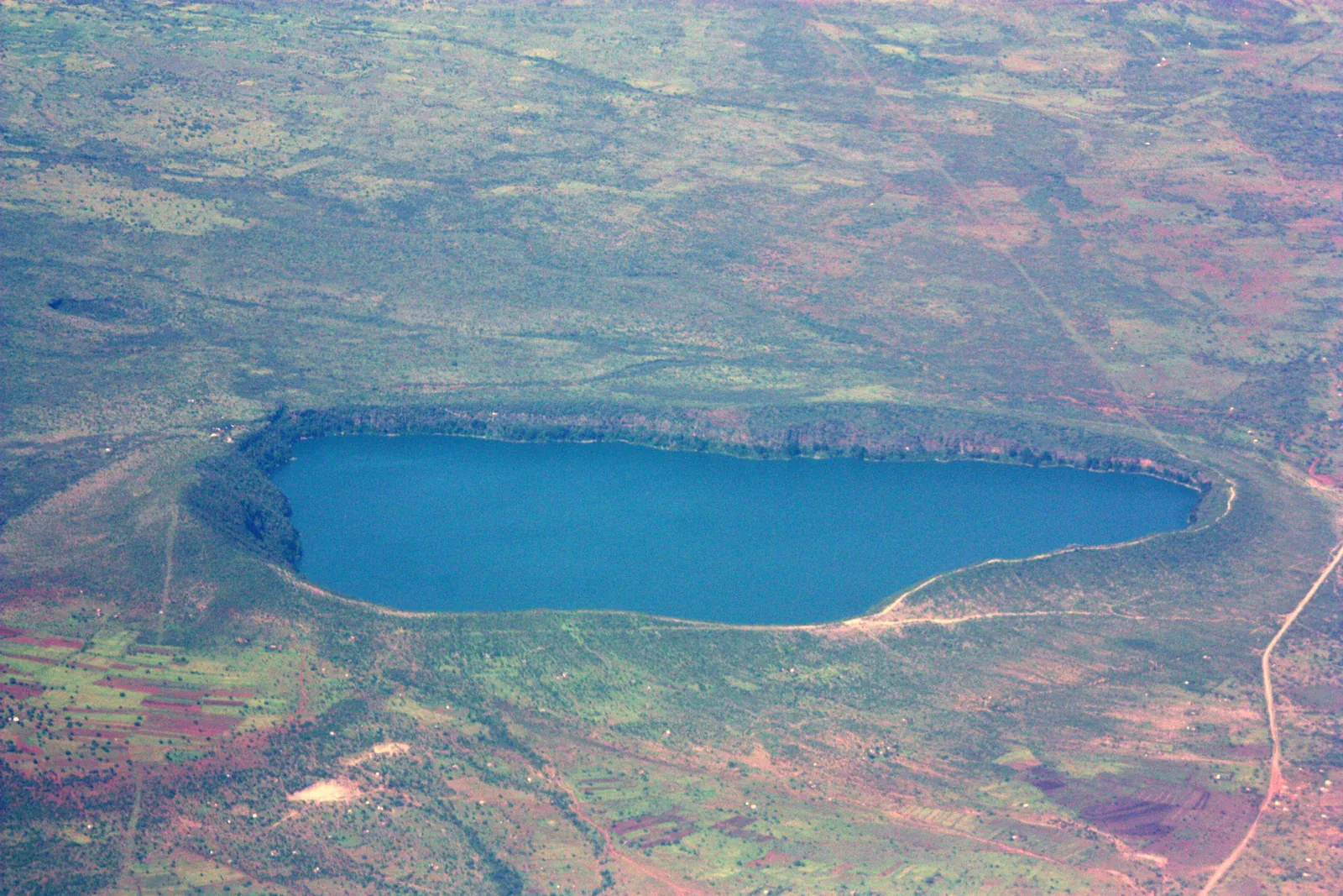 Lake Chala from the air, a crater lake on the Kenyan border