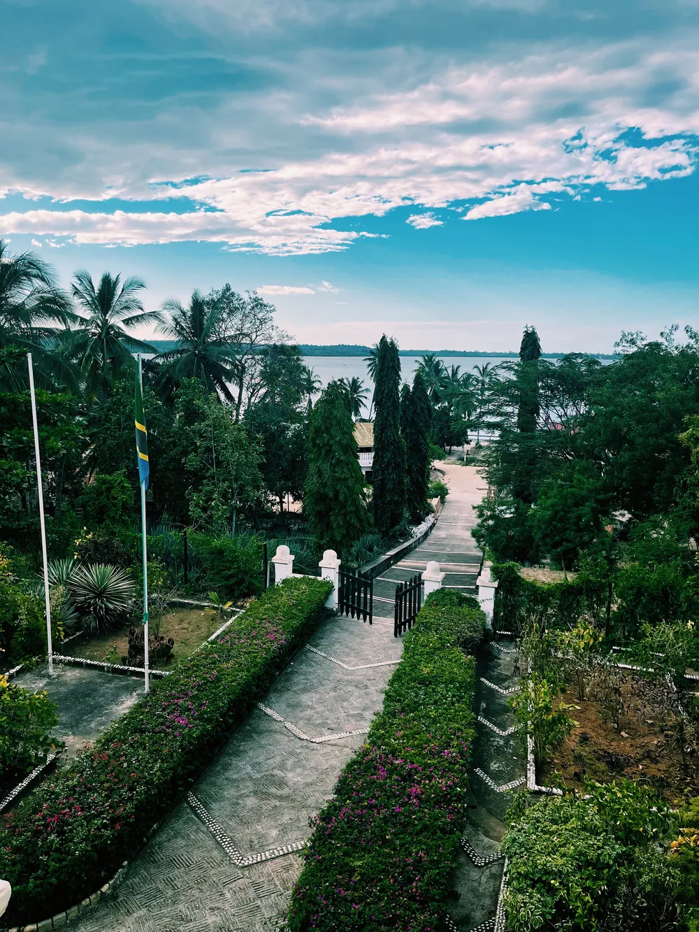 The garden approach to the Old Boma at Mikindani, looking towards the bay