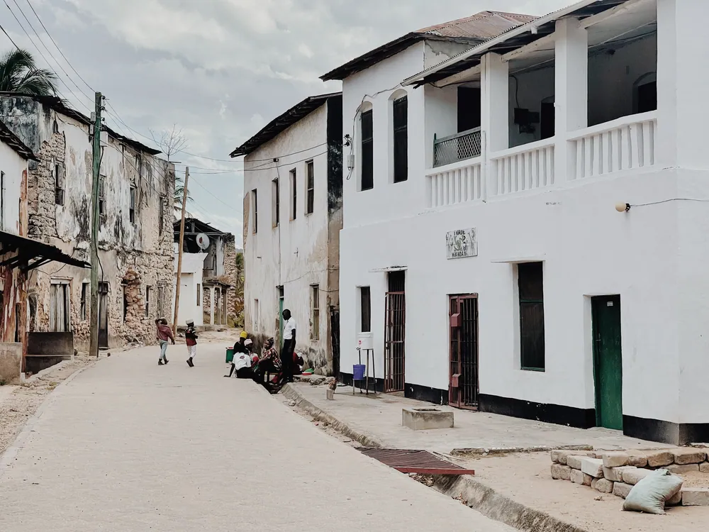 A street of old coral-stone houses in Mikindani