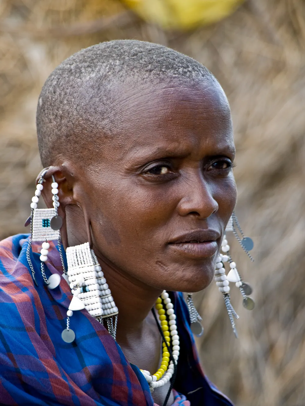 Portrait of a Maasai woman wearing beaded ear ornaments