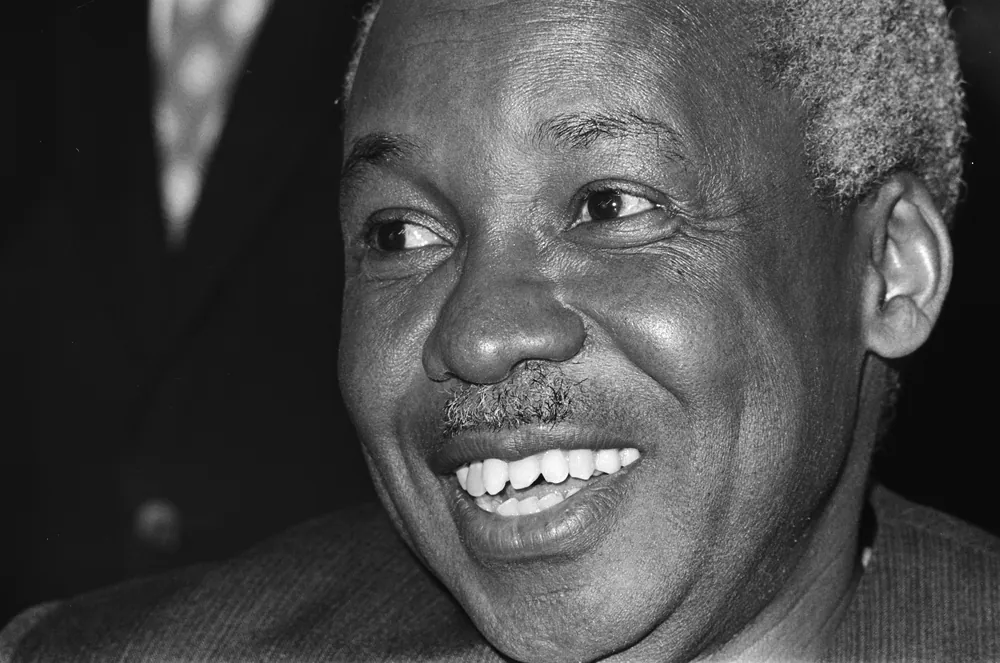 Julius Nyerere in close-up, speaking, in November 1975