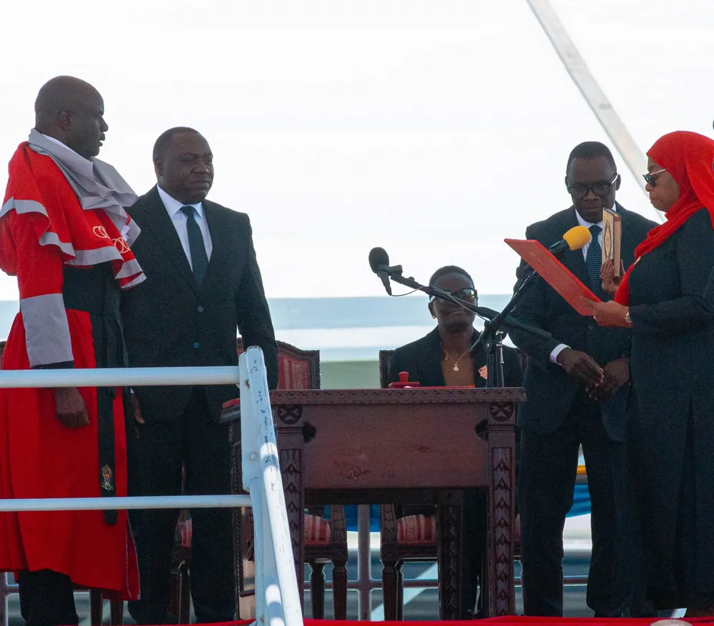 Samia Suluhu Hassan takes the oath for her second term before the Chief Justice, 3 November 2025