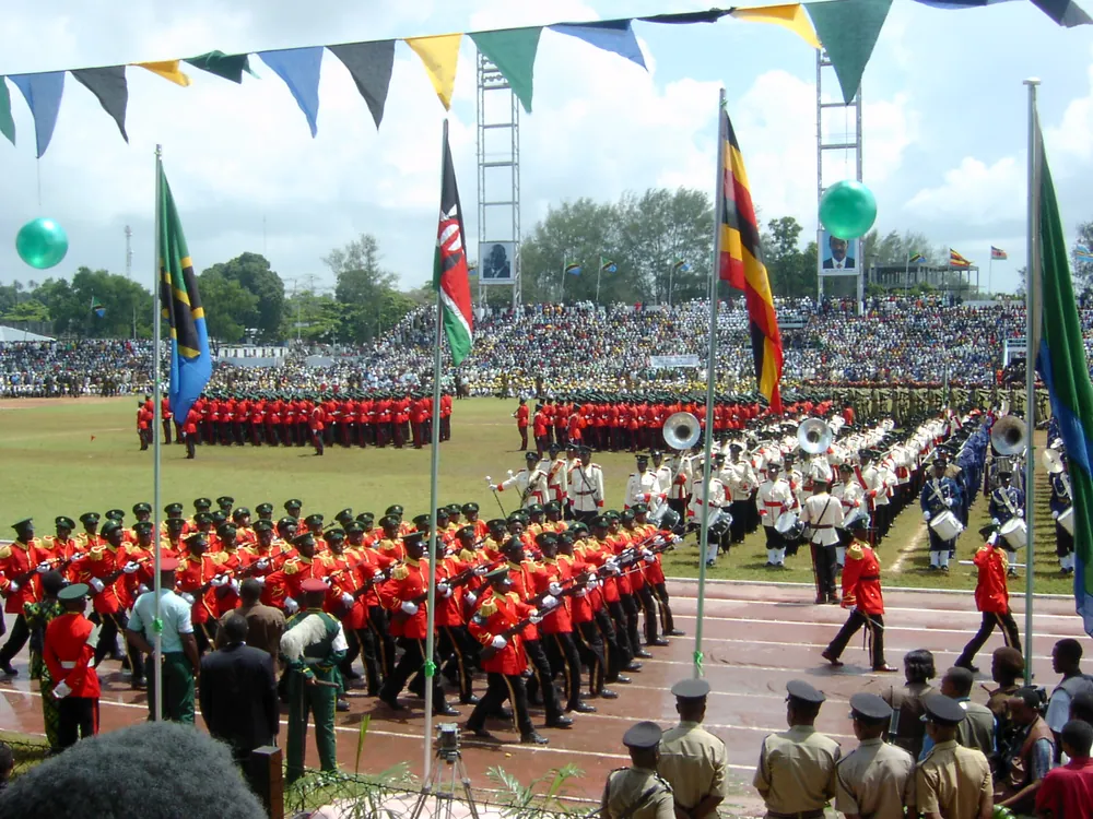 Parades in the Amaan Stadium, Zanzibar, for the 40th anniversary of the revolution, 12 January 2004