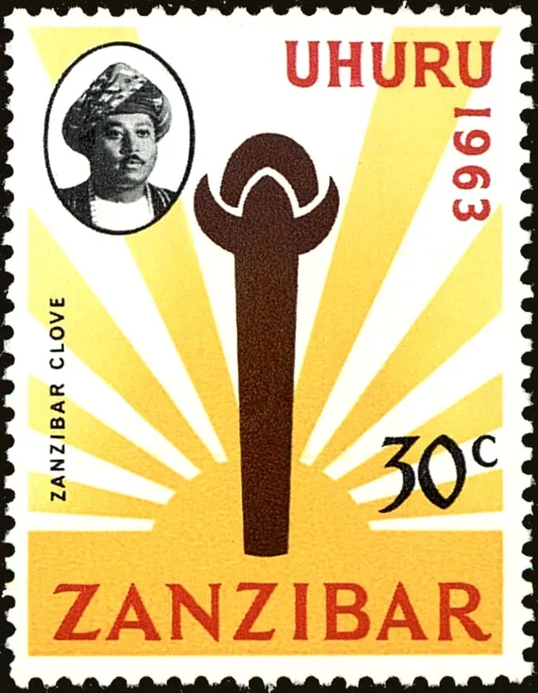 Zanzibar's independence stamp of 1963, 'Uhuru', with the sultan's portrait