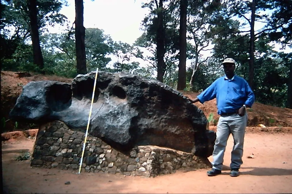 The Mbozi meteorite on its plinth in Songwe Region