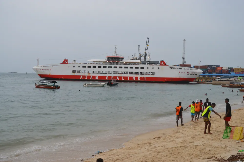 A passenger ferry off the shore of Zanzibar