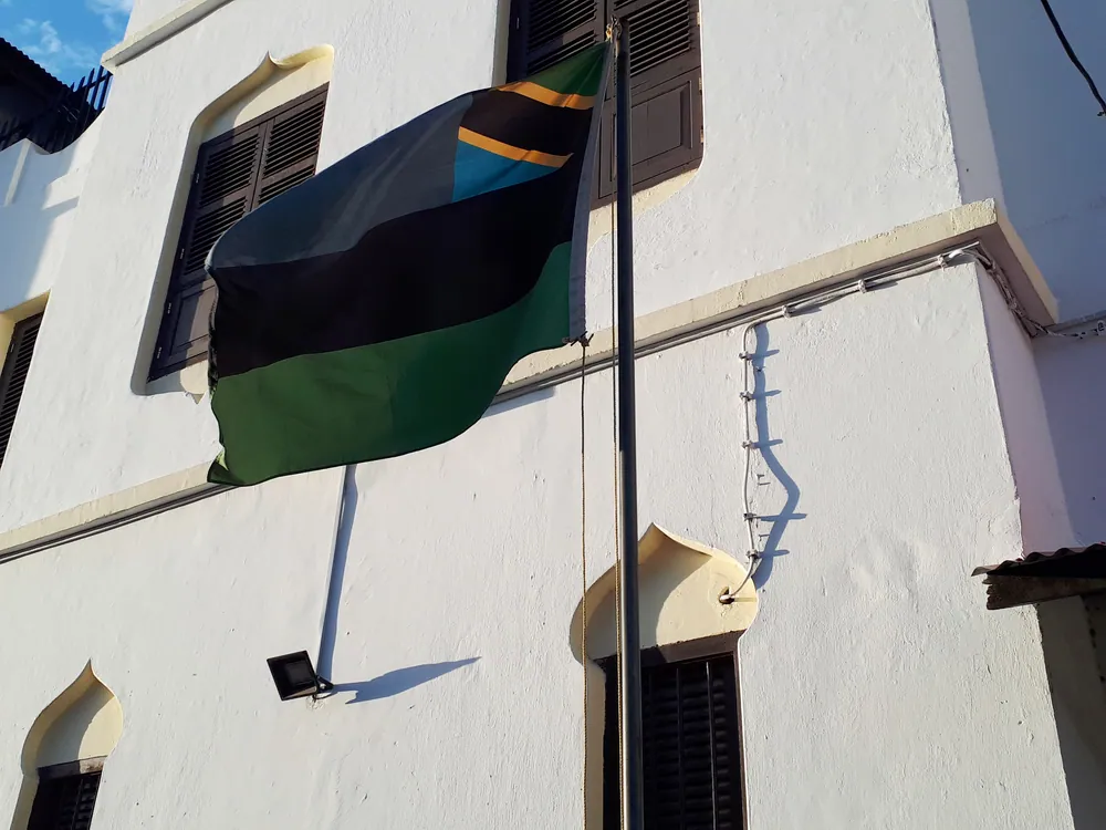 The flag of Zanzibar, adopted in 2005, flying in Zanzibar City